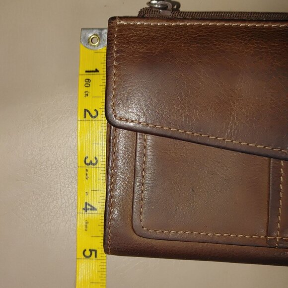 Fossil Brown Leather Wallet Clutch Multiple Slots Snap Zip Closures Organizer - Picture 7 of 9
